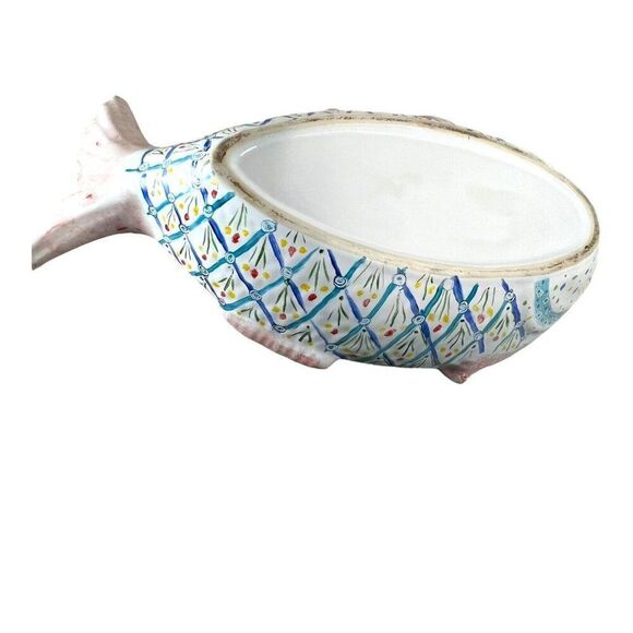Vintage Italian Italy Ceramic Fish Soup Tureen Bowl Hand Painted Ladle Large 13” - Picture 8 of 11